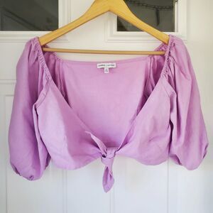 Express x Rocky Barnes Tie Front Cropped Top Lilac Purple Women's Size XS